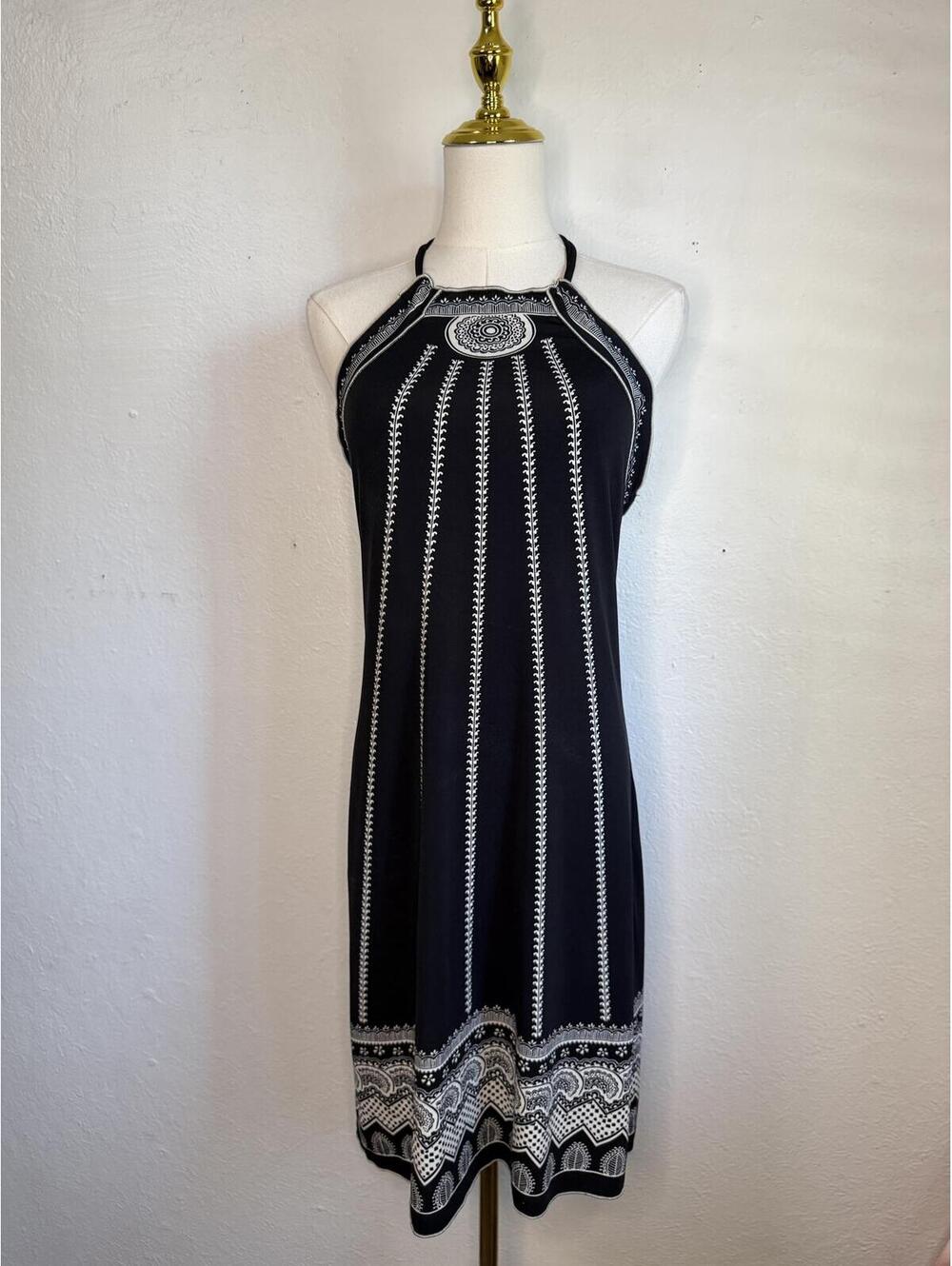 Vtg Max Studio Women’s Small Halter Dress Geometric Medallion Y2K